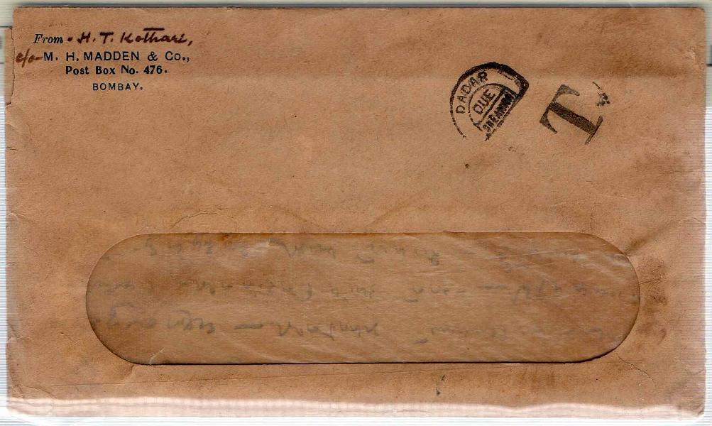 1276 v.jpg -     Lote:    1276 (verso)            Moçambique       Descrição:         1904 &mdash; Porteado. Emissão regular. Valor em reis, com sobrecarga REPUBLICA da Casa da Moeda. Sobrescrito circulado de Bombaim para Lourenço Marques (11.12.19) sem franquia. Foi porteado com o dobro do porte em falta com selo de 100 reis. CE IP17. B e R.        Carta       Valor Base:     &euro; 55,00     Valor Venda:     &euro; 65,00     